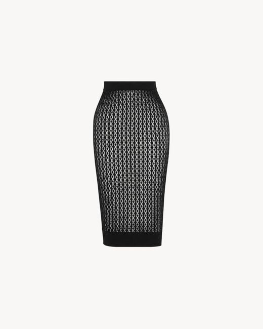 Saint Laurent Black Knitted Midi Pencil Skirt