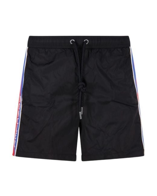 Moncler Black Side Striped Logo Swim Shorts for men