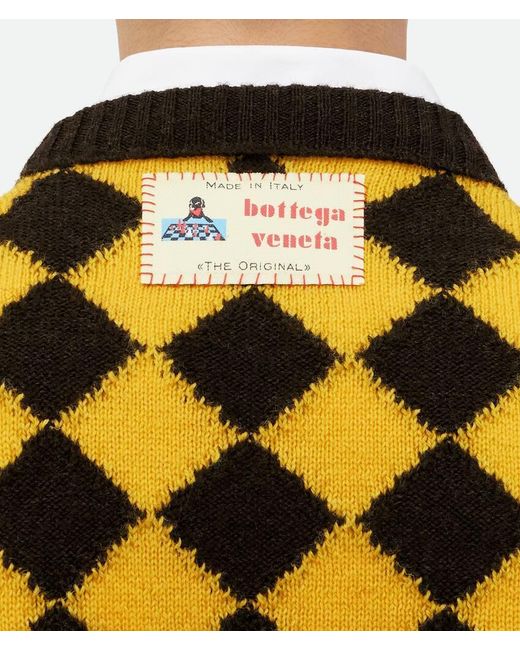 Bottega Veneta Yellow Argyle Intarsia Wool Jumper for men