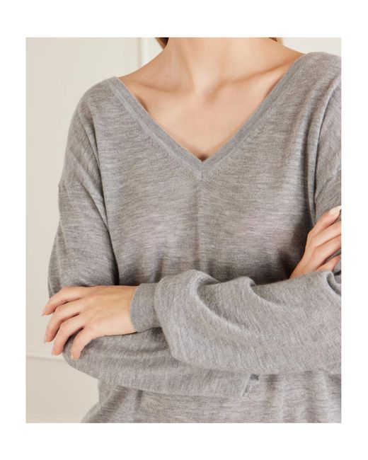 FRAME Gray The Crinkle V-Neck Sweater