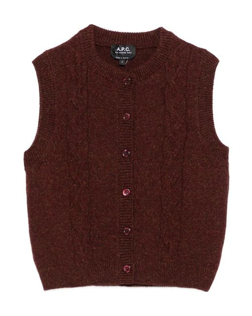 A.P.C. Brown Cable-Knit Sleeveless Vest