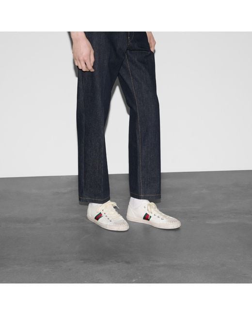 Gucci White Stripe Detailed Low-Top Sneakers for men