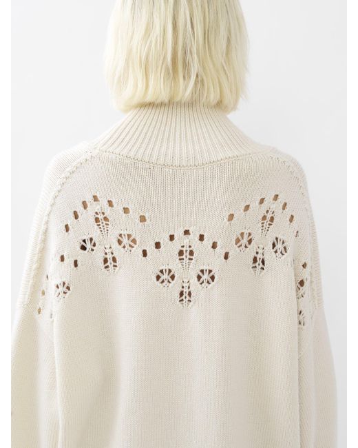 Chloé White Chloé Pointelle-Knit High Neck Sweater