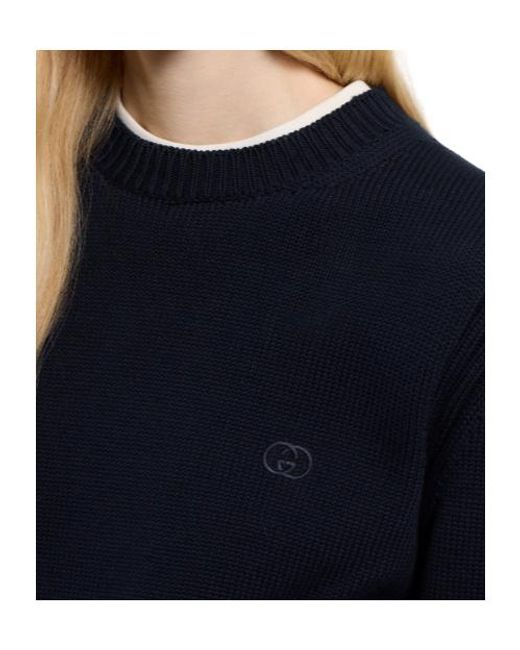 Gucci Blue Logo Embroidered Knitted Jumper