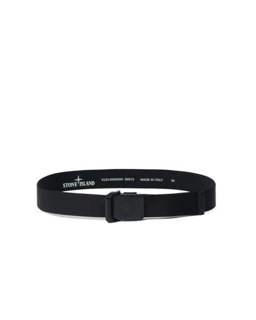 Stone Island Black Belt With Compass Logo Buckle for men