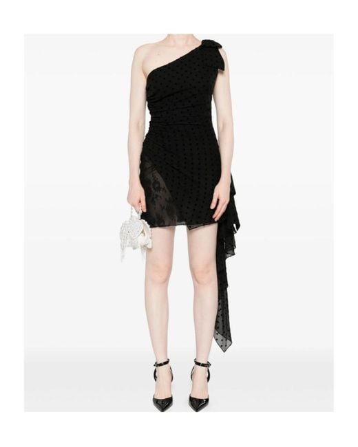Alessandra Rich Black Polka-Dot Ruffled Dress
