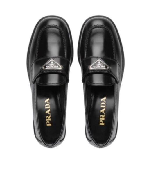 Prada Black Unlined Brushed Leather Loafers
