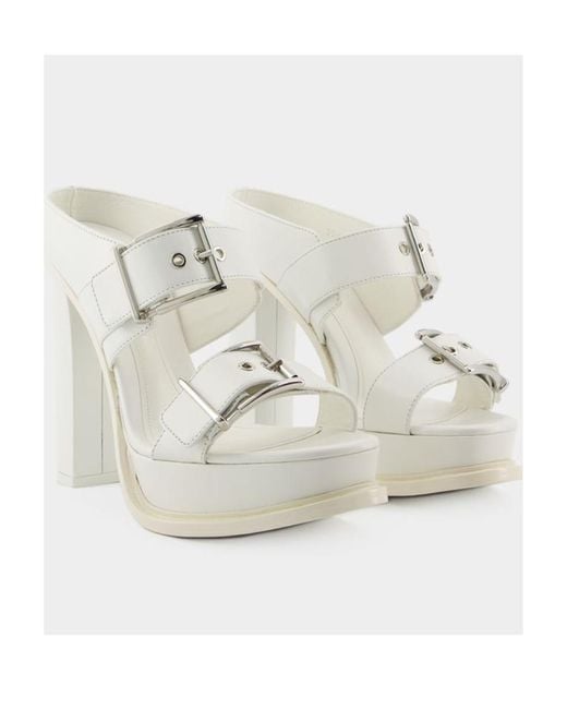 McQueen White Thick High-Heeled Sandals