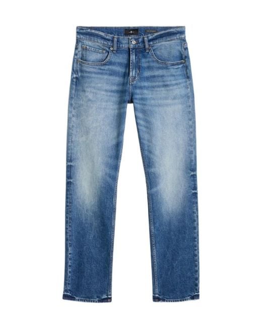 7 For All Mankind Blue Straight-Leg Wide-Leg Jeans for men