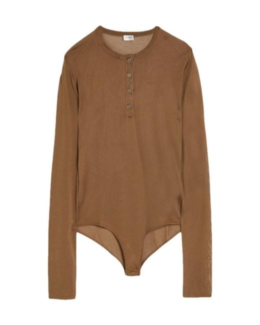 Saint Laurent Brown Solid Colour Lightweight Knitted Bodysuit