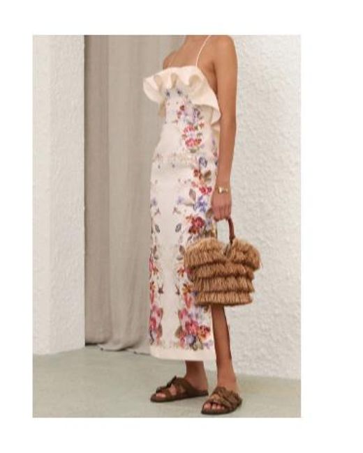 Zimmermann Pink Patience Frill Vanilla Floral Midi Dress
