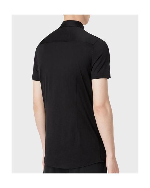 Emporio Armani Black Buttoned Curved Hem Polo Shirt for men