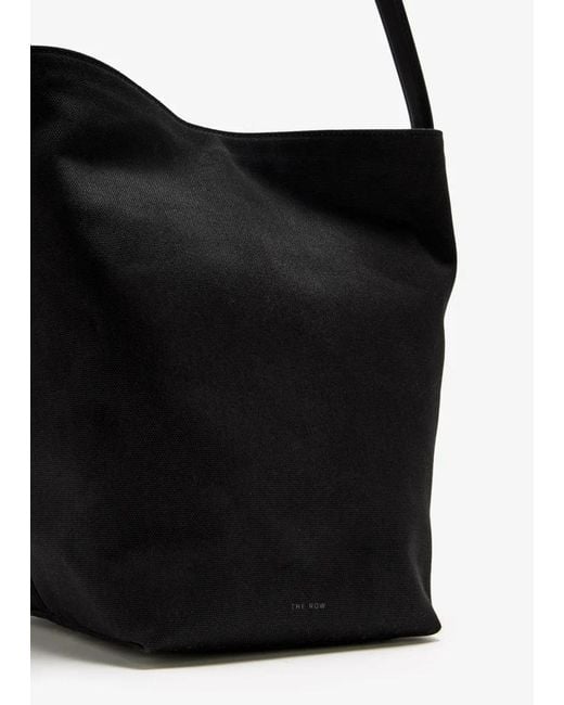 The Row Black Leather-Handle Cotton Tote Bag