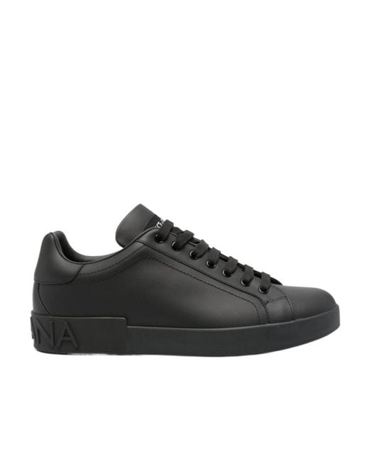 Dolce & Gabbana Black Portofino Lace-Up Sneakers for men