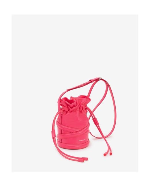 McQueen Pink Logo Printed Bucket Bag