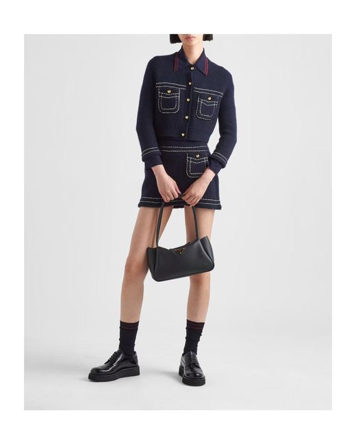 Prada Black Logo Plaque Medium Tote Bag