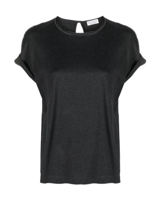 Brunello Cucinelli Black Keyhole-Detail Cotton T-Shirt
