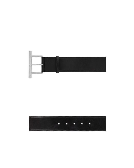 McQueen Black T-Bar Buckled Logo Engraved Belt