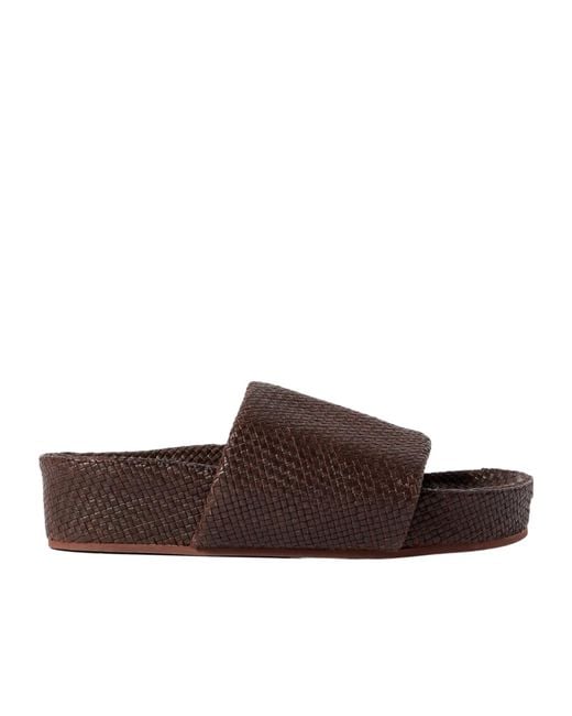 St. Agni Brown Woven Leather Platform Sandals
