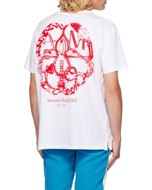 McQueen White Graphic-Print Cotton T-Shirt for men