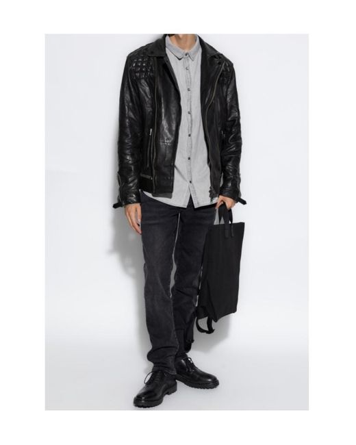 AllSaints Gray Signature Embroidered Casual Shirt for men