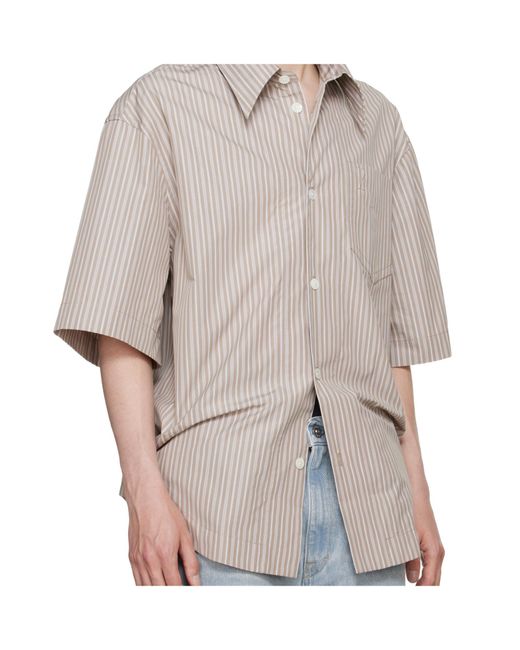 AMI Gray Ami Striped Short Sleeved Shirt for men