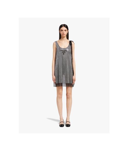 Prada Gray Crystal-Embellished Chiffon Dress