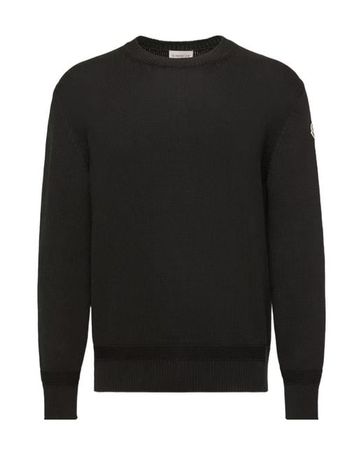 Moncler Black Logo Patch Crewneck Jumper for men