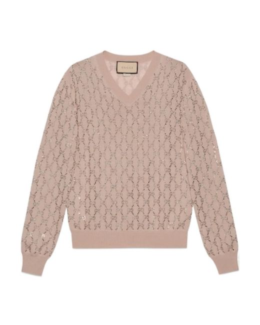 Gucci Natural Gg Embellished Fine Knit Jumper