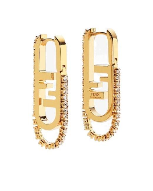 Fendi Metallic O'Lock-Motif Crystal Earrings