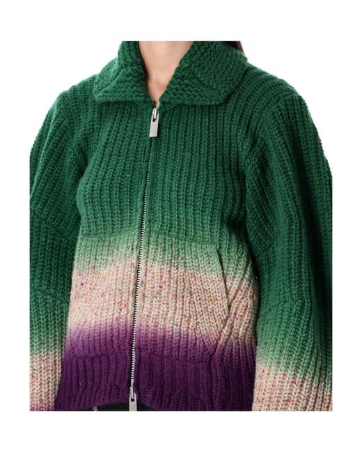 Sacai Green Gradient Pattern Knitted Bomber Cardigan