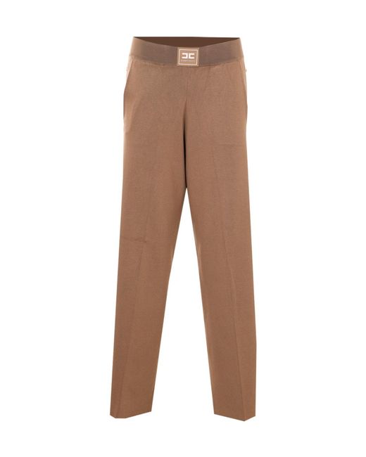 Elisabetta Franchi Brown Shiny Bands Trousers
