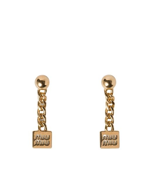 Miu Miu Metallic Logo-Detailed Drop Earrings