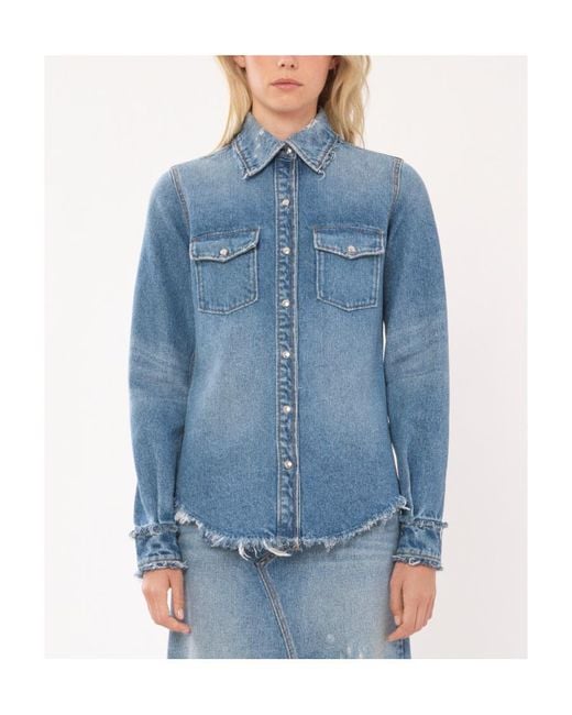 Chloé Blue Chloé Frayed Edge Denim Shirt