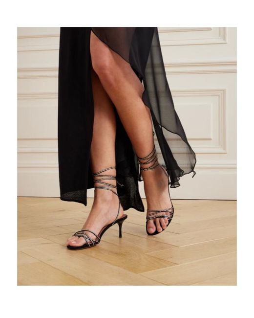 AMINA MUADDI Metallic Crystal-Embellished Suede Sandals