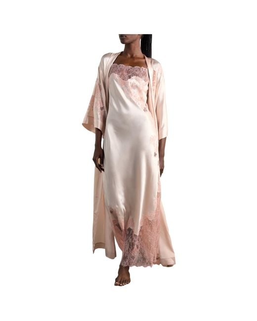 Carine Gilson Pink Lace-Trimmed Satin Nightgown