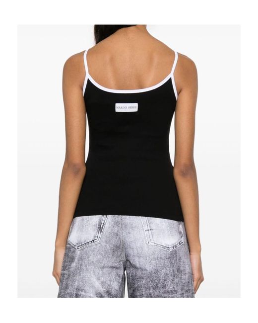 MARINE SERRE Black Contrast Trim Moon Logo Ribbed Tank Top