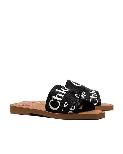 Chloé Black Chloé Logo Printed Slip-On Sandals