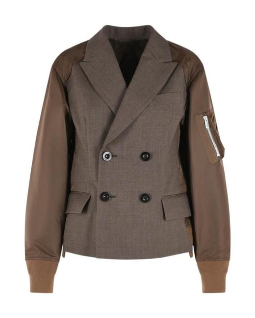 Sacai Brown Double-Breasted Panelled Blazer