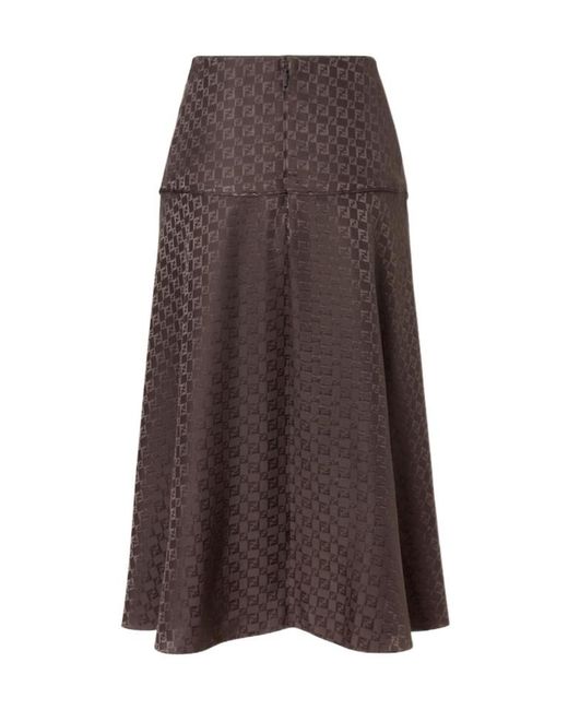 Fendi Monogrammed A-Line Midi Skirt in Brown | Lyst