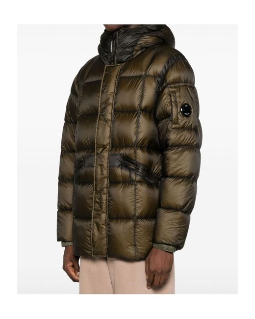C P Company Green Hooded Quilted Jacket for men