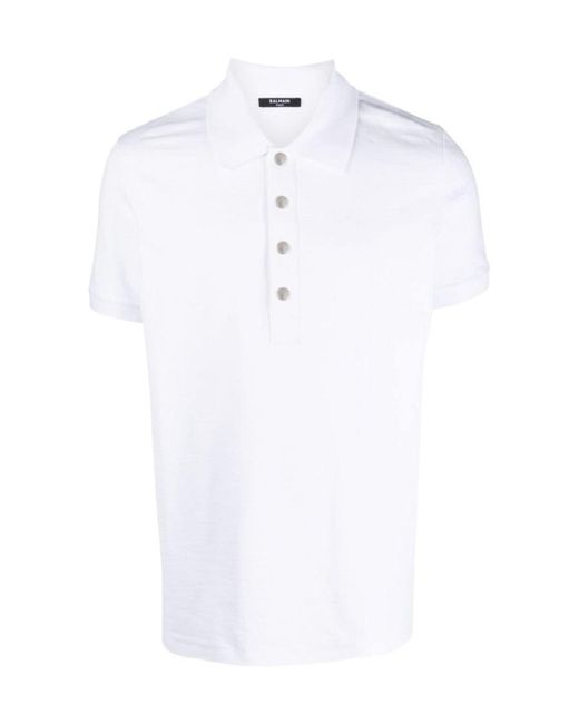 Balmain White Monogram-Patterned Polo Shirt for men
