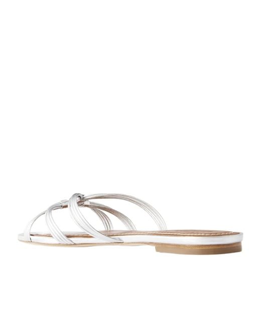 Staud White Knotted Metallic-Leather Sandals