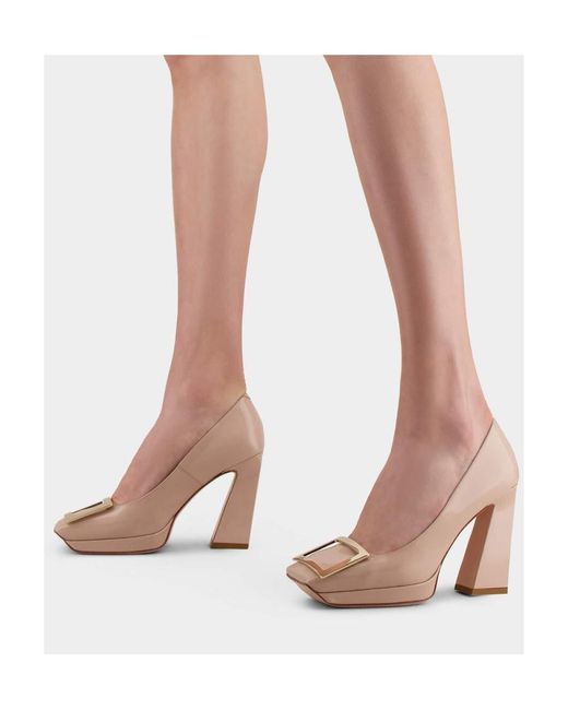 Roger Vivier White Viv' Square Metal Buckle Platform Pumps