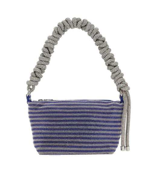 Kara Blue Embellished Mesh Phone Cord Zipped Shoulder Bag