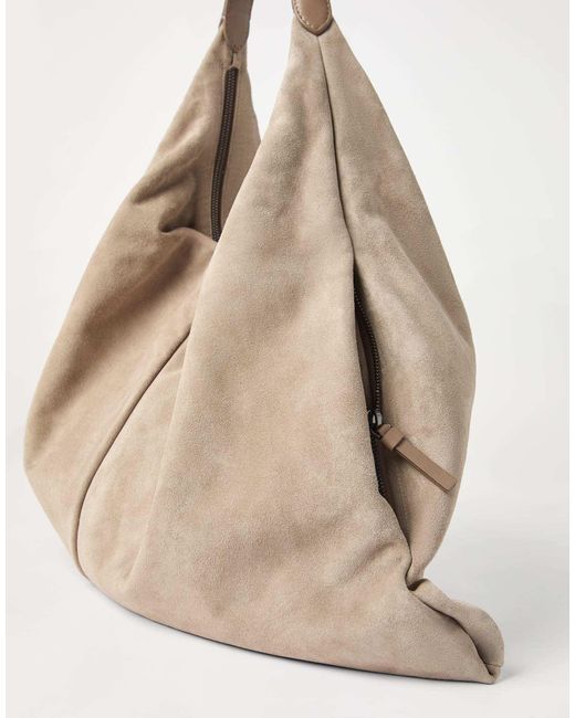 Brunello Cucinelli Natural Logo Embossed Shoulder Bag