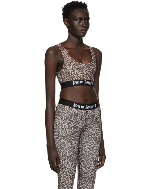 Palm Angels Gray Leopard Print Sports Bra