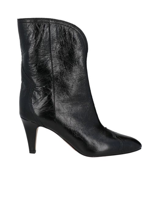 Isabel Marant Black Solid-Color Genuine Leather Ankle Boots