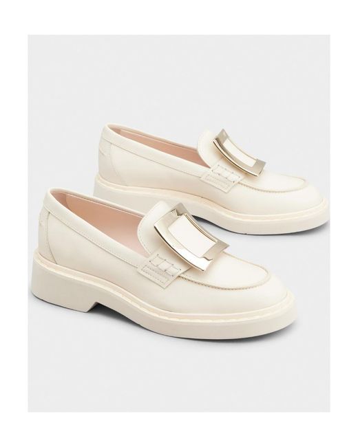 Roger Vivier White Viv' Rangers Metal Buckle Loafers
