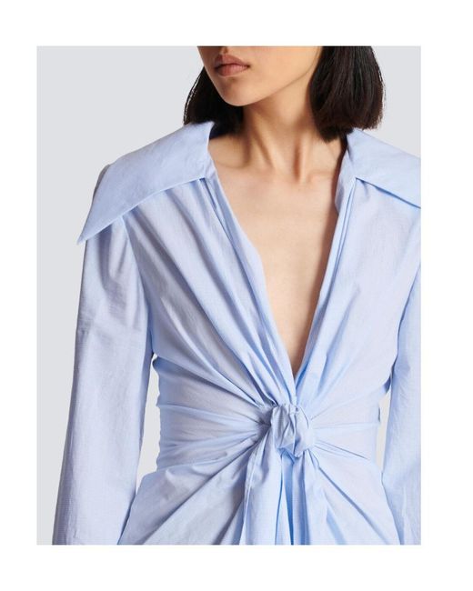 Balmain Blue Poplin Knotted Shirt